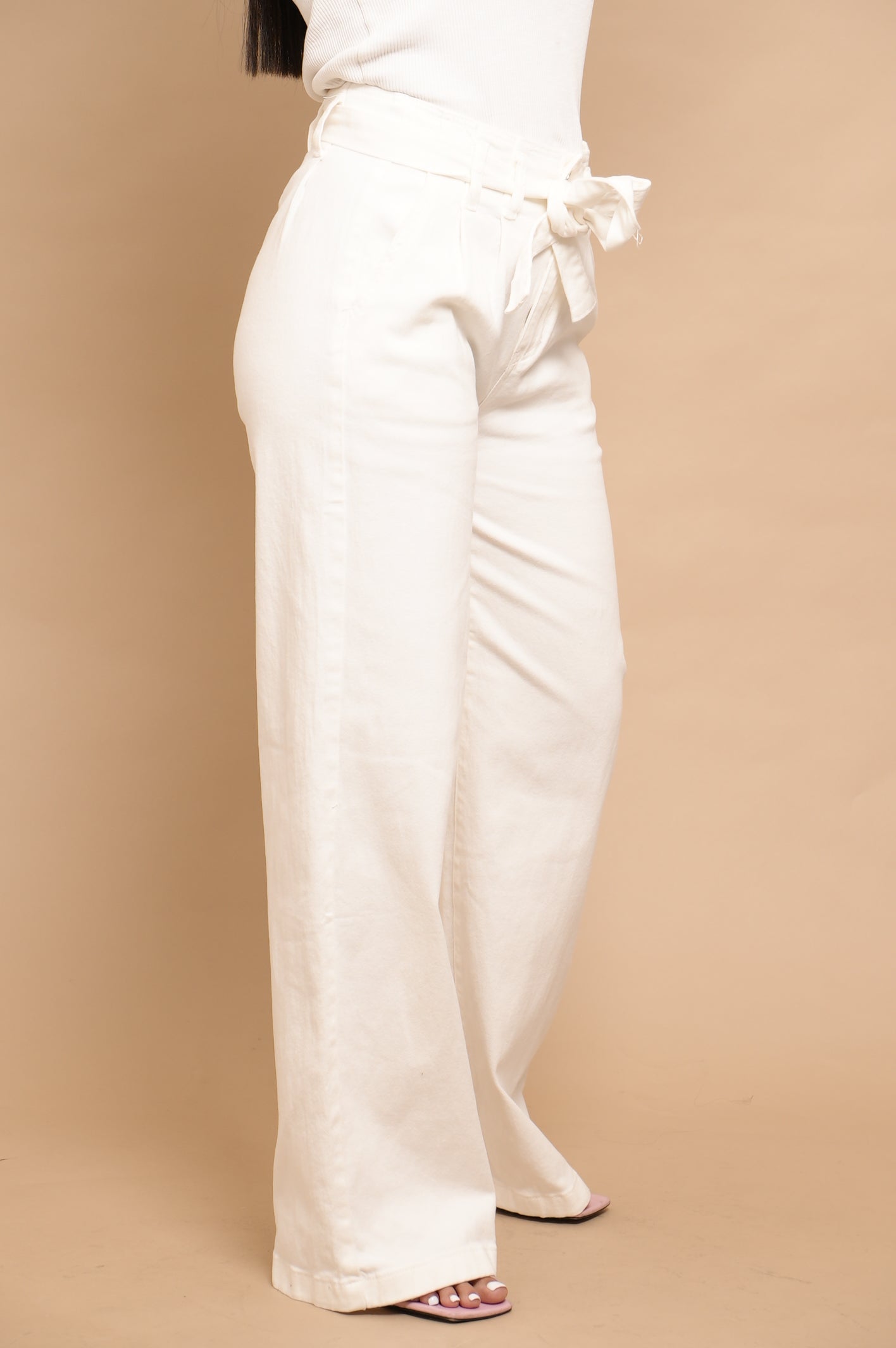 Jean Blanc wide leg a ceinture