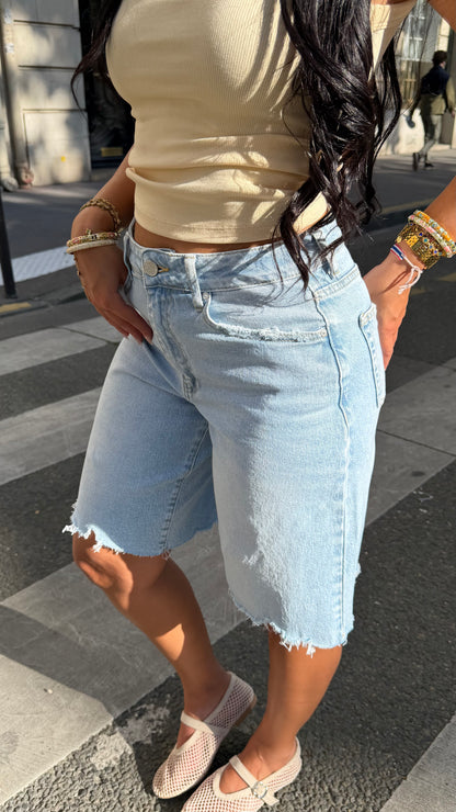 Bermuda en jean effet déchiré