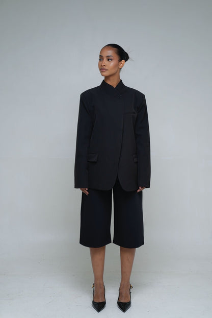 Blazer col a bouton [ Noir]