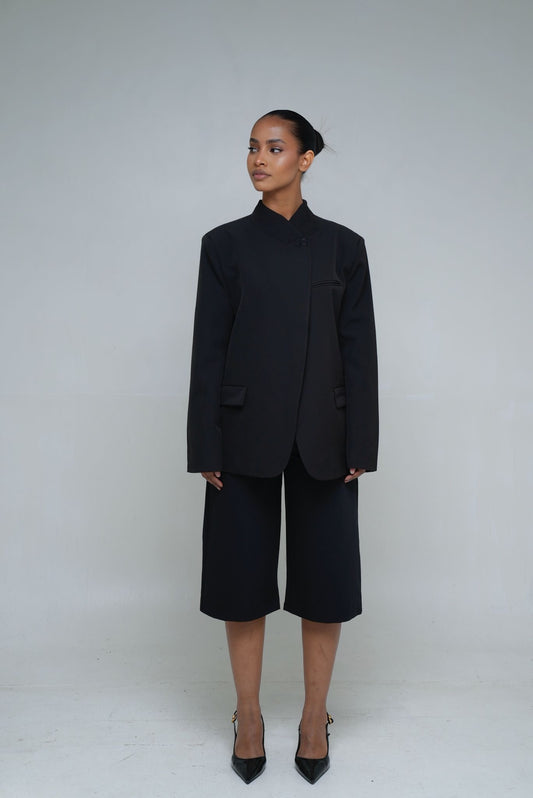 Blazer col a bouton [ Noir]