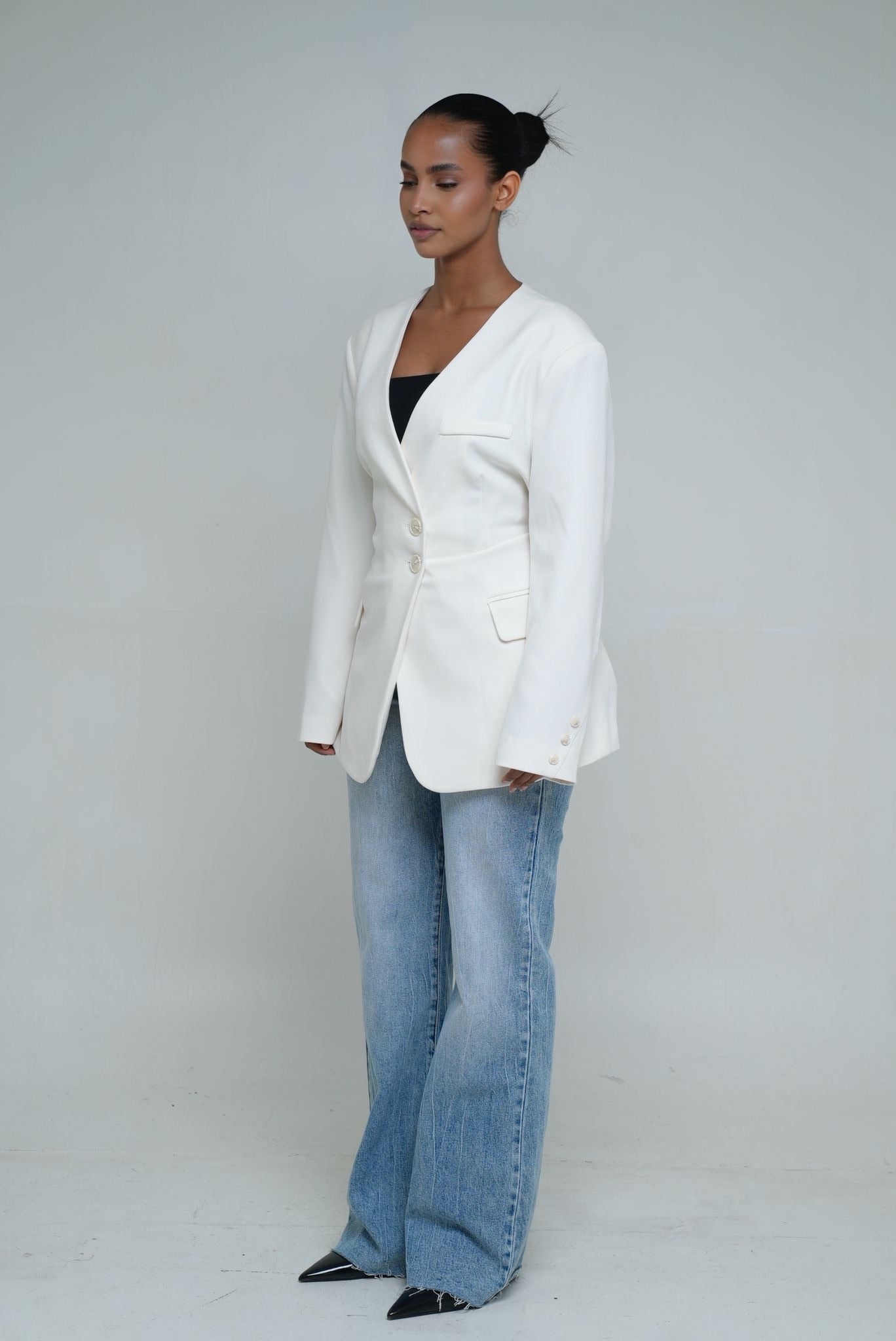 Blazer cintré à bouton [ Blanc écru]