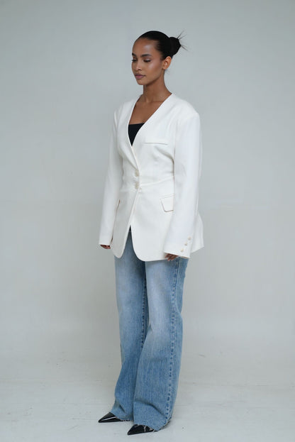 Blazer cintré à bouton [ Blanc écru]