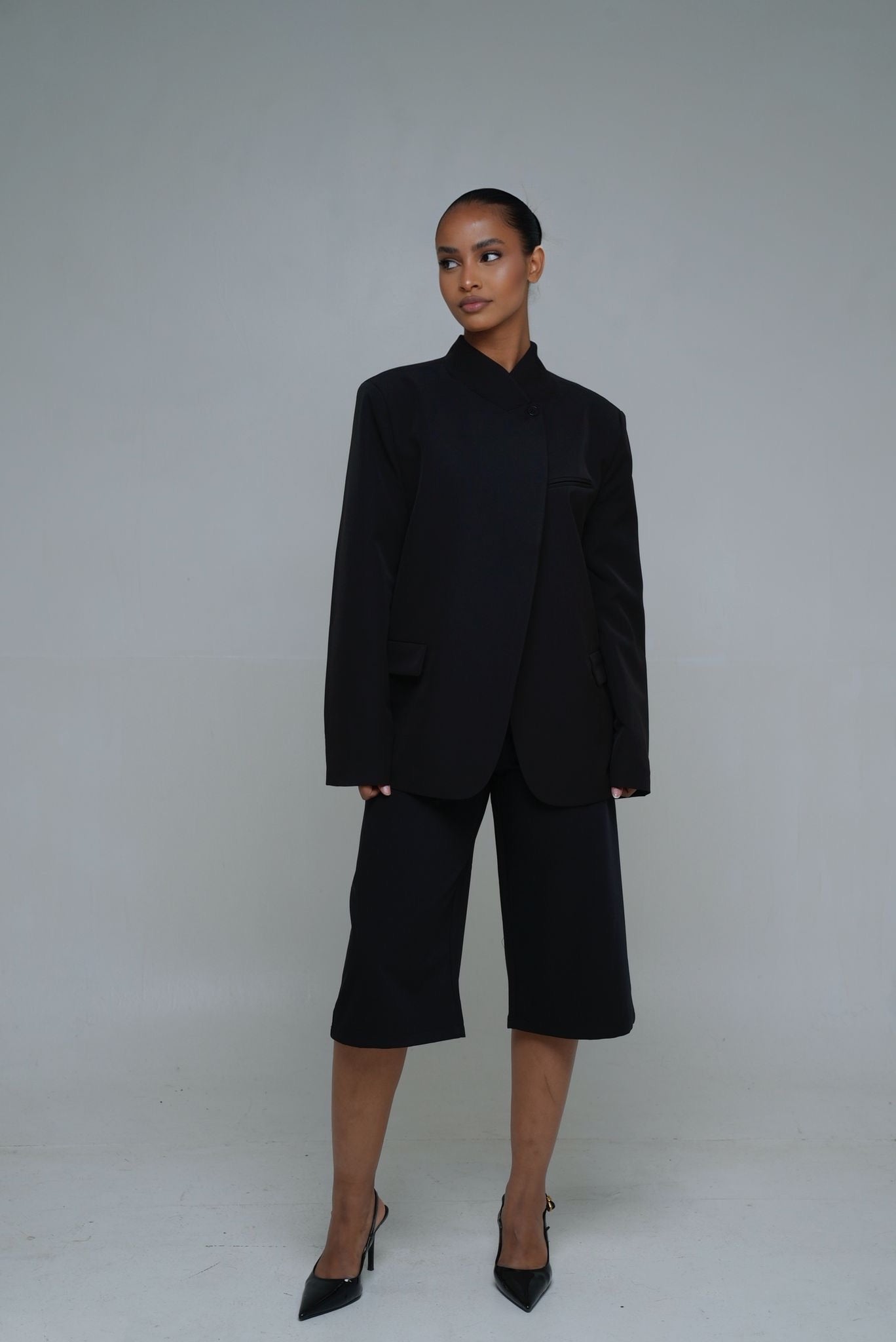 Blazer col a bouton [ Noir]