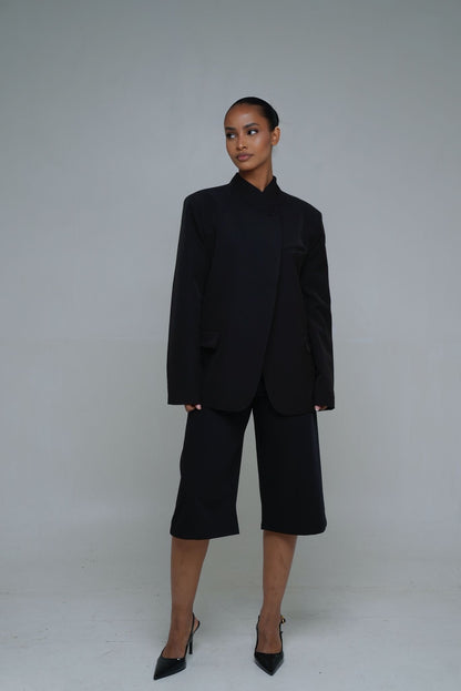 Blazer col a bouton [ Noir]