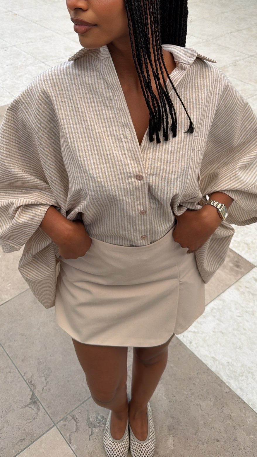 jupe short portefeuille [ Beige]