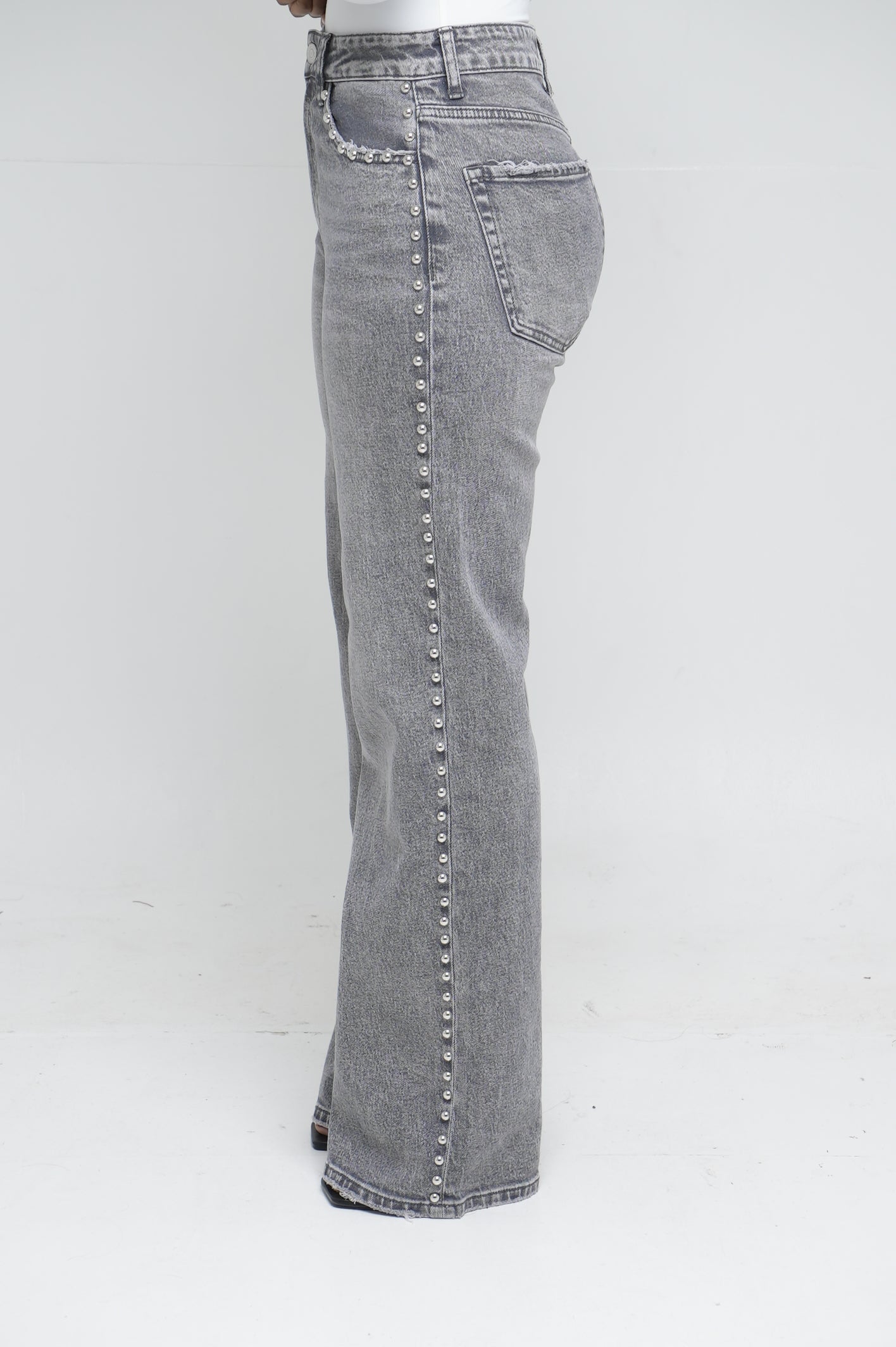 Jean wide leg clouté [ Gris ]