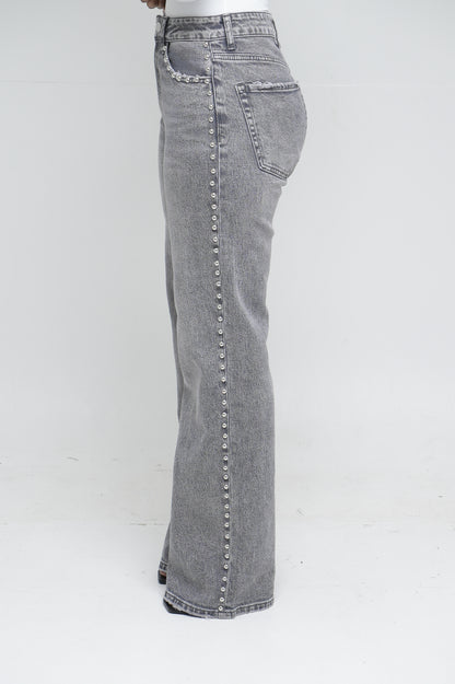 Jean wide leg clouté [ Gris ]