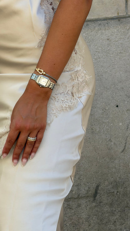 Robe satin à dentelle [Beige]