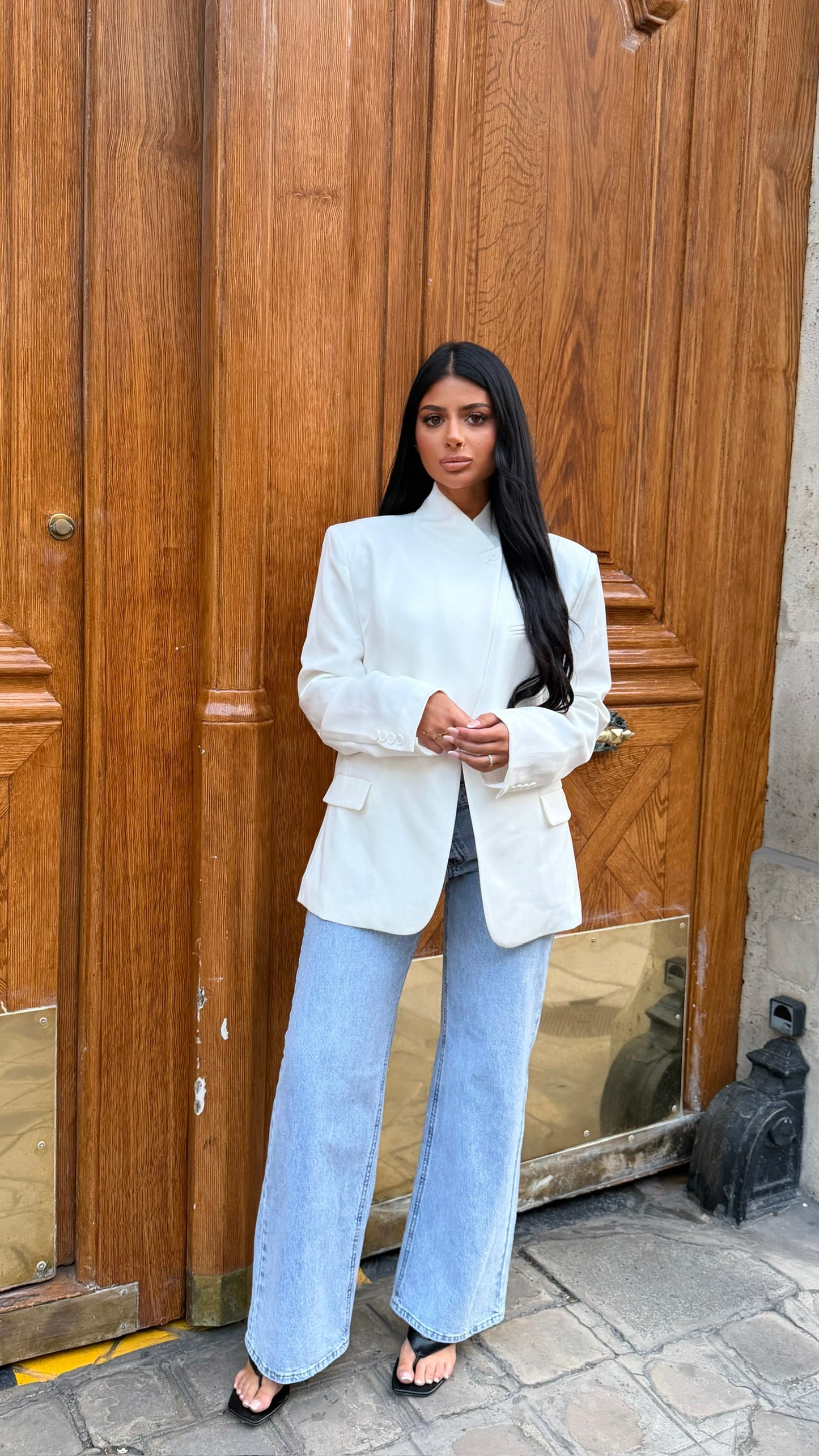 Blazer col à bouton [ Blanc]