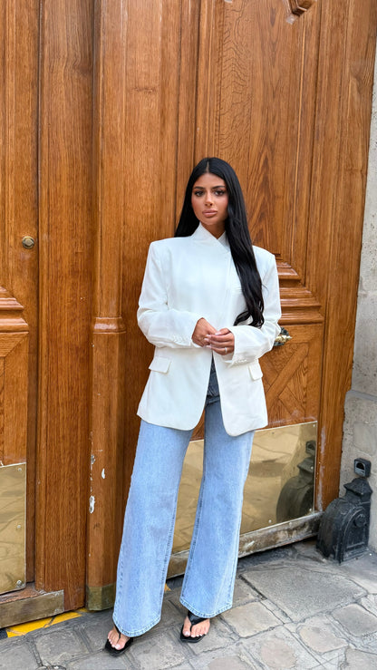 Blazer col à bouton [ Blanc]