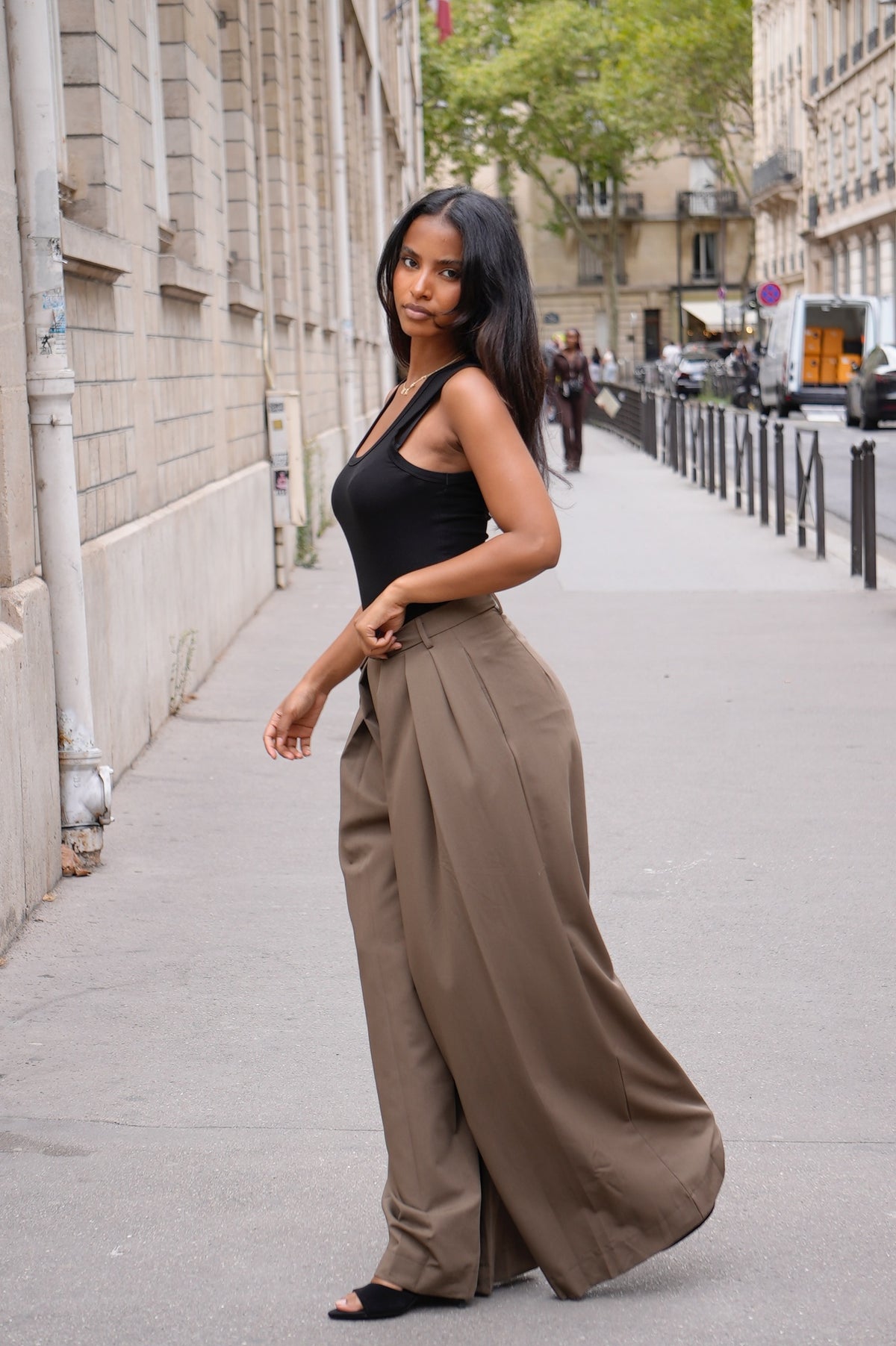 Pantalon fluide plissé[ vert Kaki]