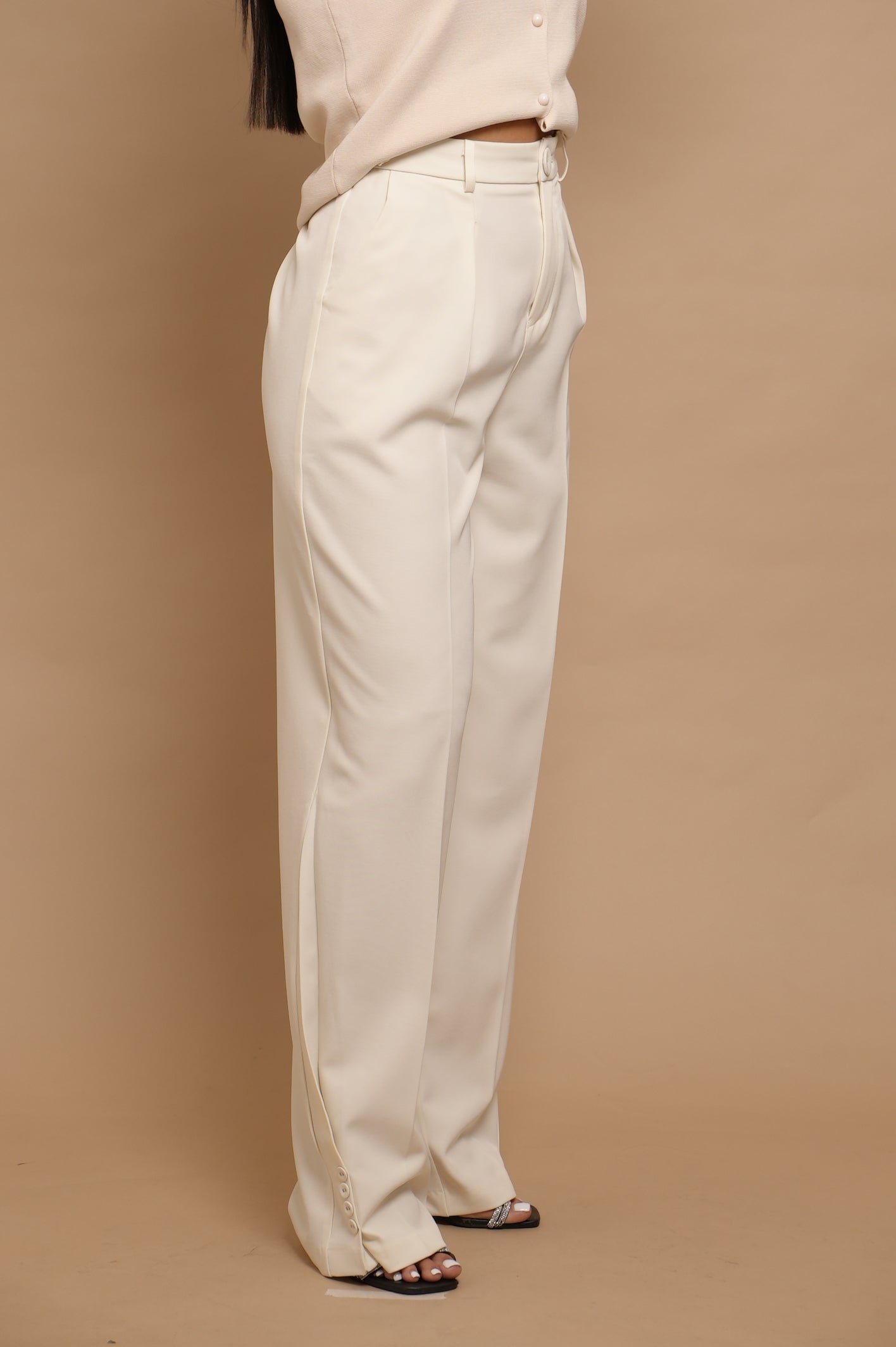 Pantalon blanc a bouton  [BLANC]