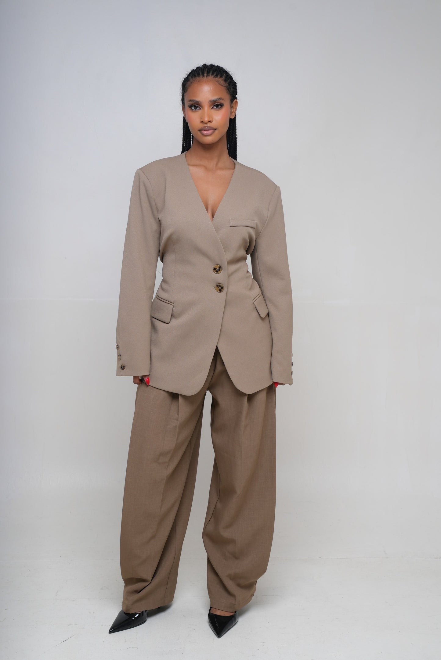 Blazer cintré à bouton [Camel]