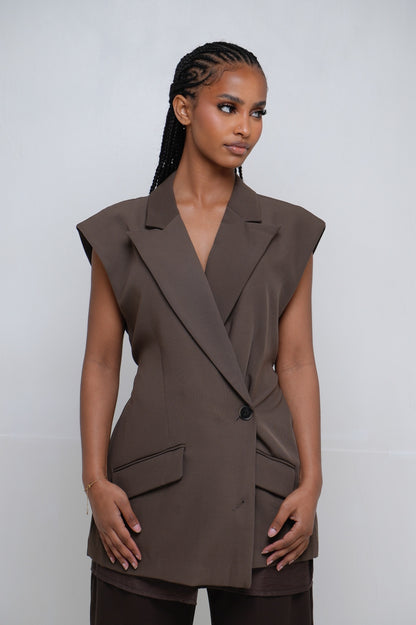 (Veste sans manche [ Marron]