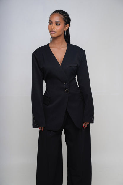 Blazer cintré à bouton [Noir]
