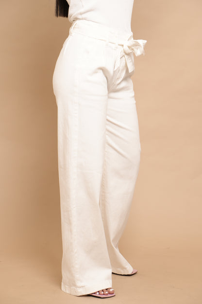 Jean Blanc wide leg a ceinture