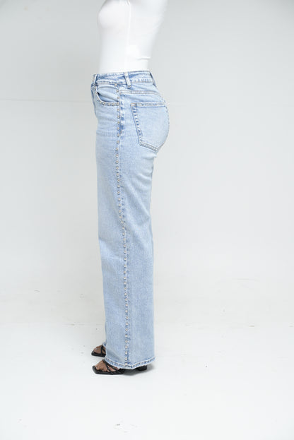 Jean wide leg clouté [ Bleu]