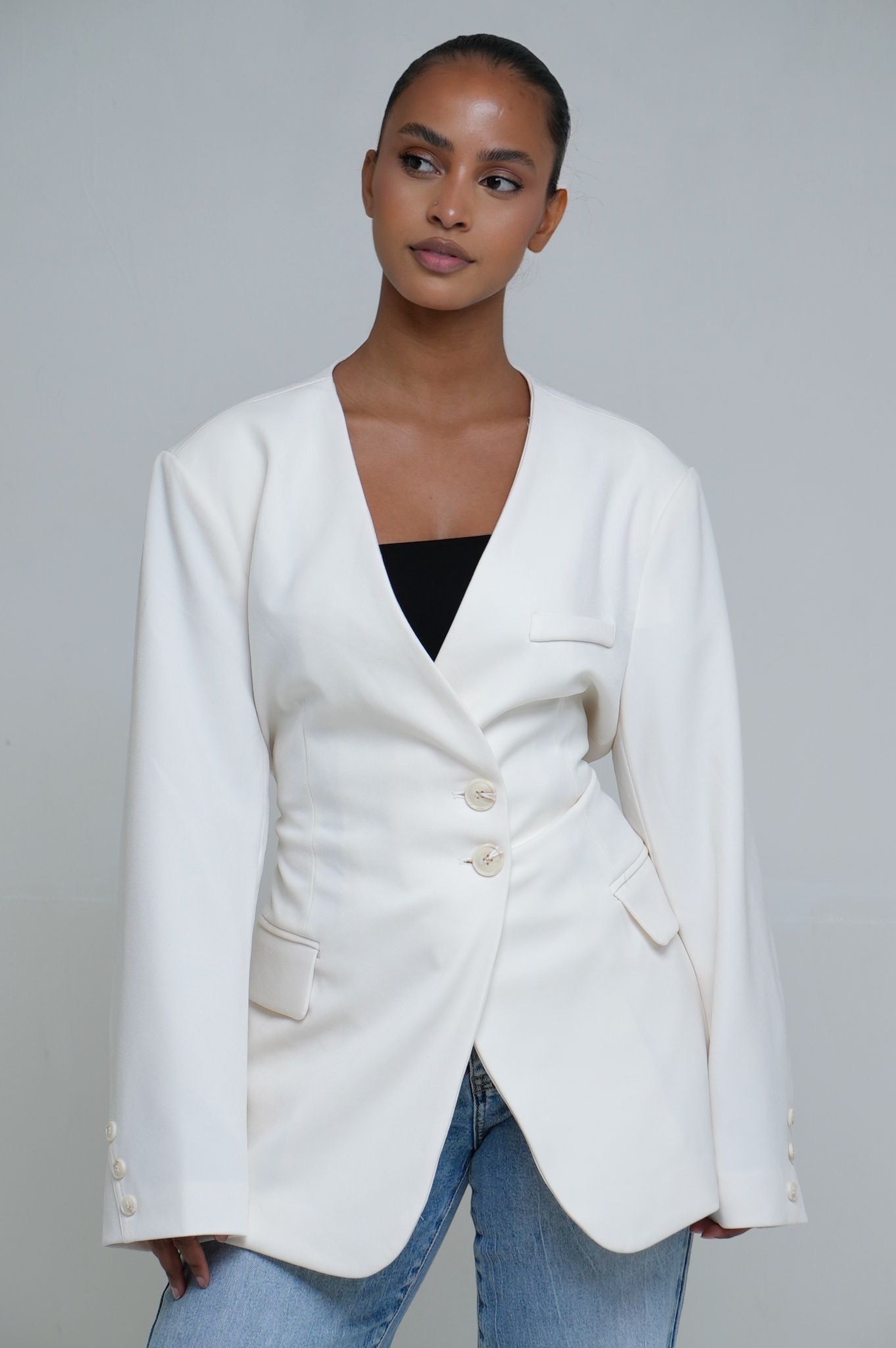 Blazer cintré à bouton [ Blanc écru]