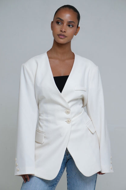 Blazer cintré à bouton [ Blanc écru]