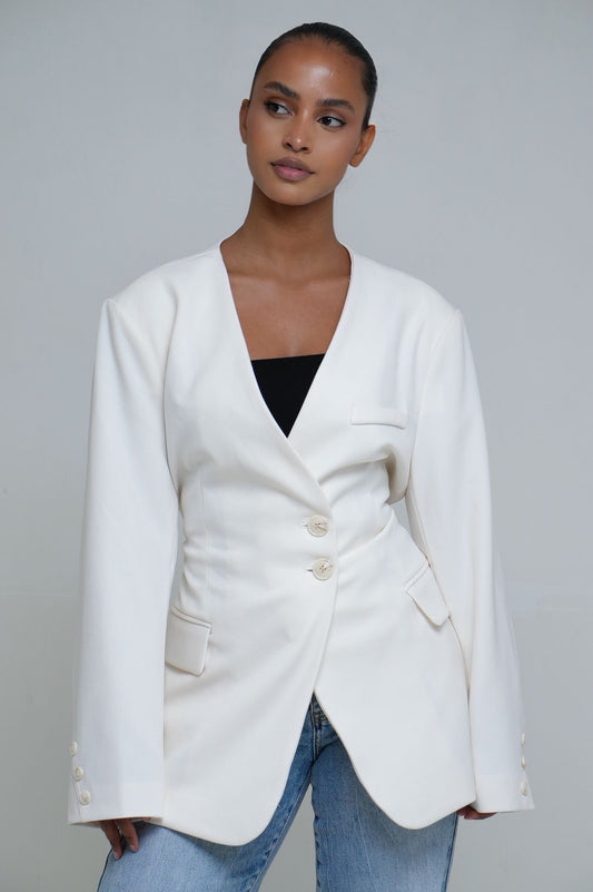 Blazer cintré à bouton [ Blanc écru]