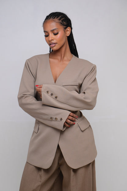 Blazer cintré à bouton [Camel]