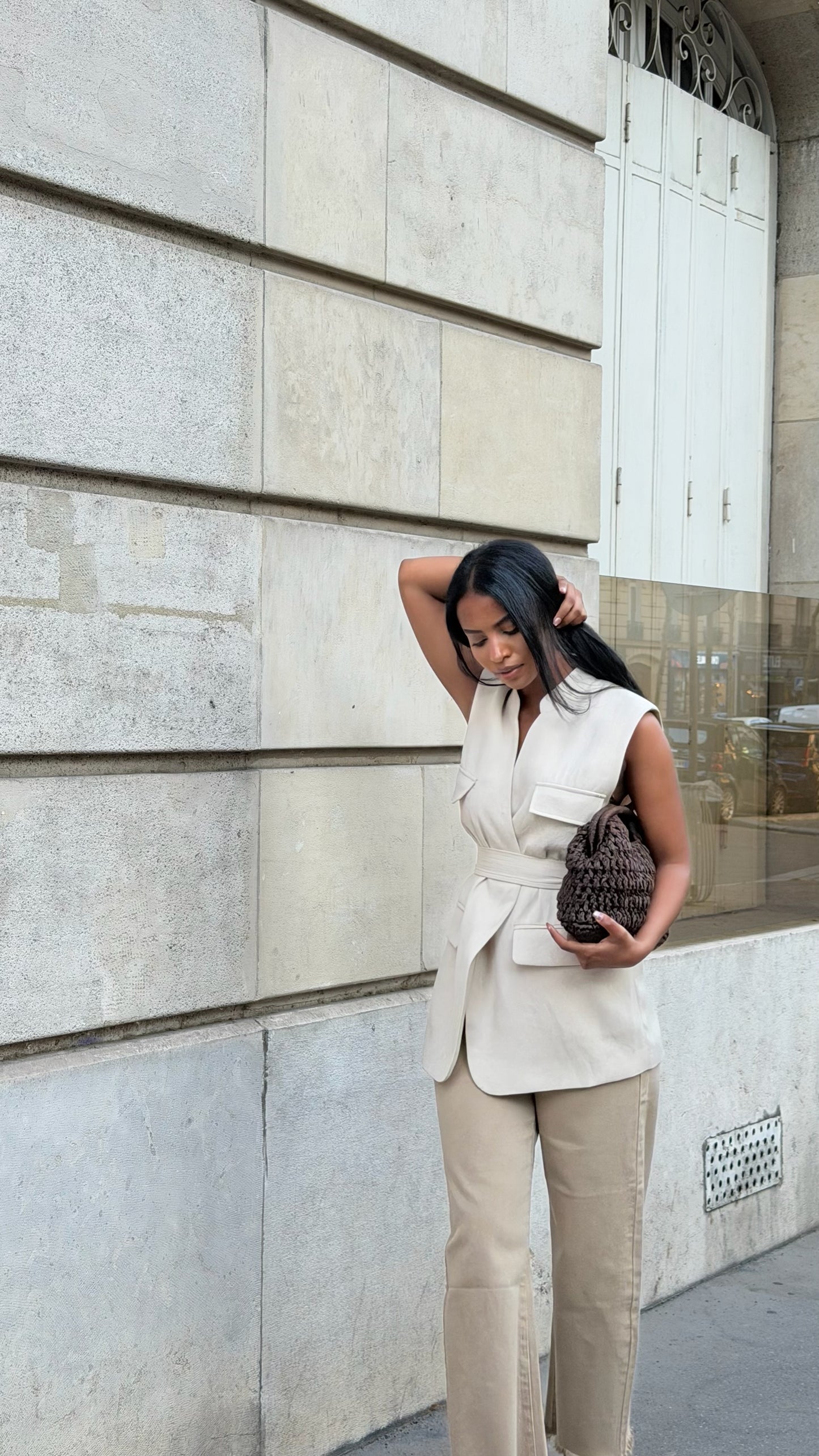 Gilet sans manches avec ceinture[ Beige]