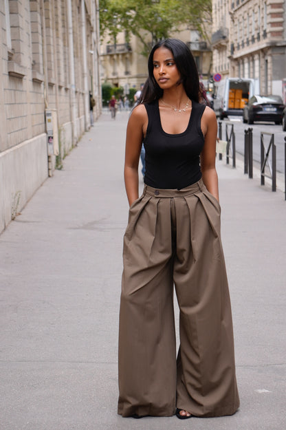 Pantalon fluide plissé[ vert Kaki]