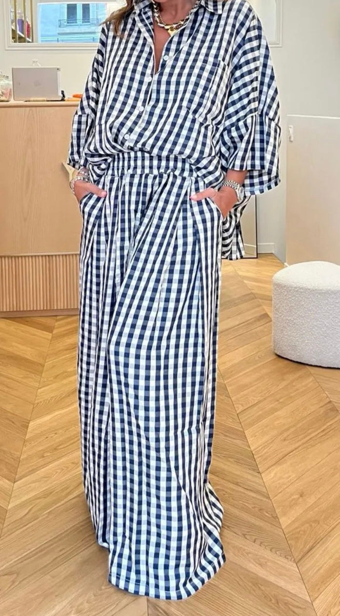 Ensemble oversize à carreaux [ Bleu ]