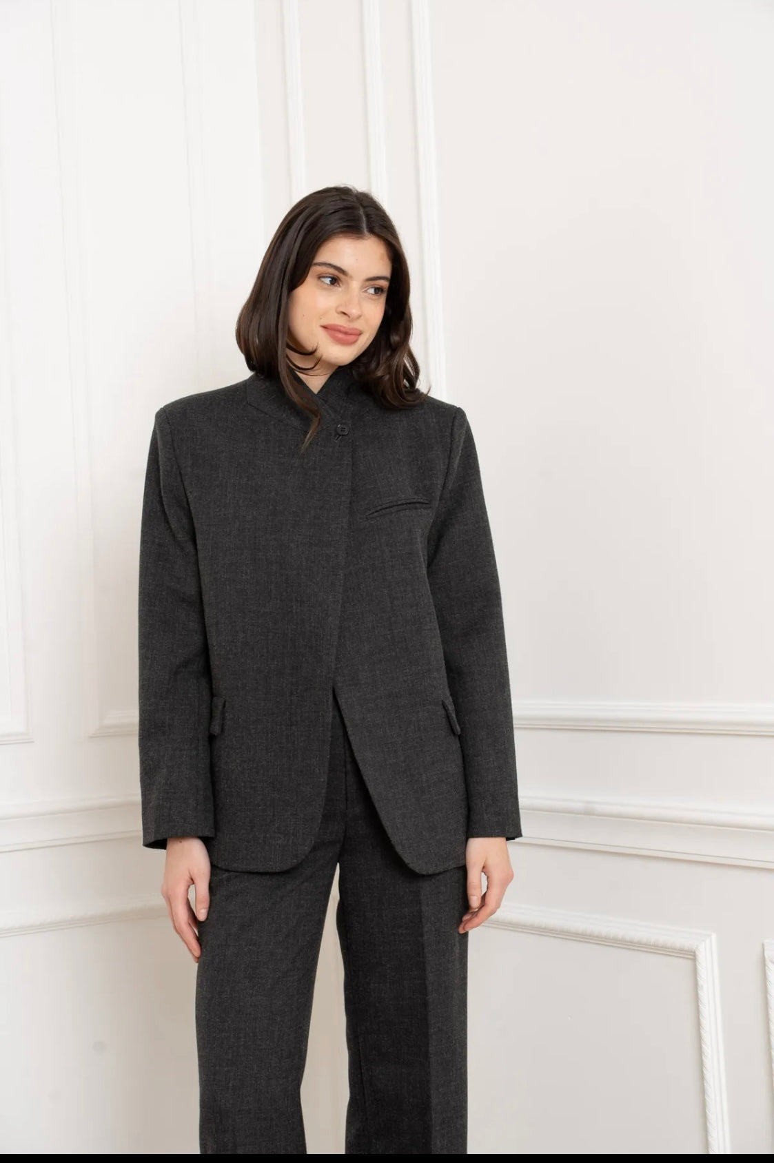 Blazer col a bouton [ Gris]