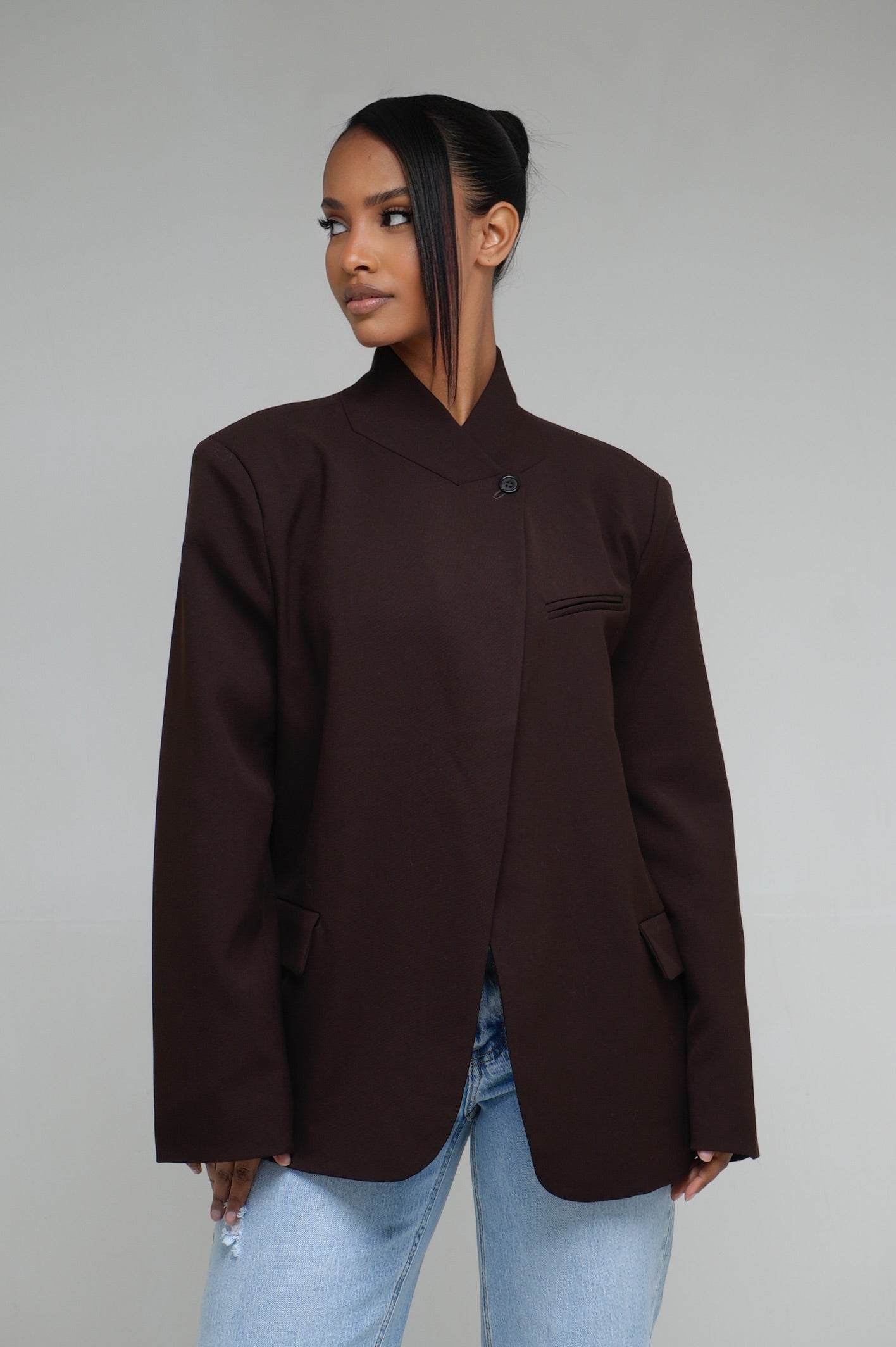 Blazer col a bouton [ Marron]