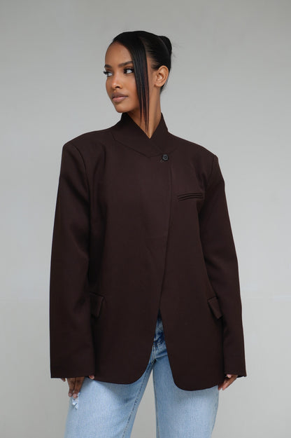 Blazer col a bouton [ Marron]