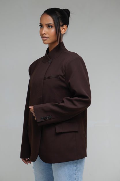 Blazer col a bouton [ Marron]