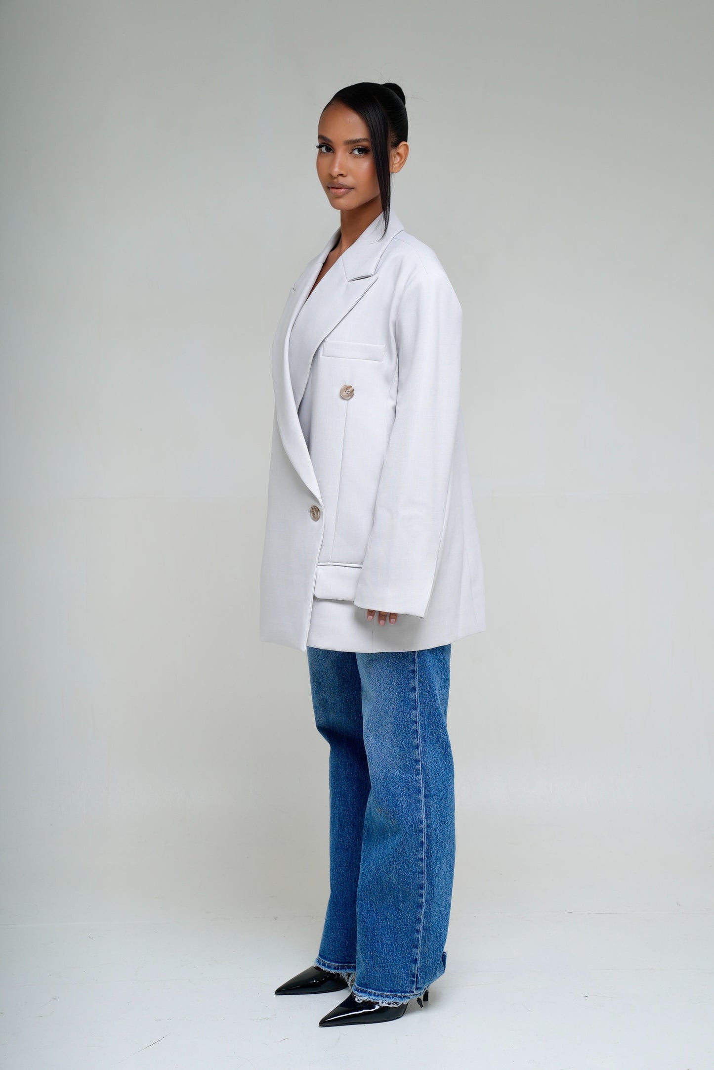 Blazer oversize croisé [Gris clair]
