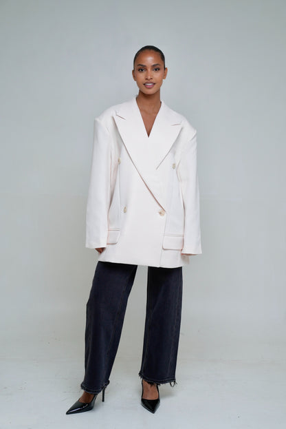 Blazer oversize croisé [ Blanc écru]
