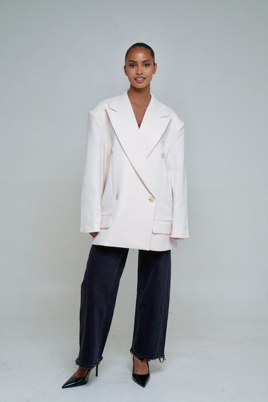 Blazer oversize croisé [ Blanc écru]