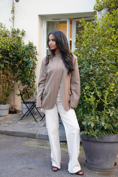 Blazer col a bouton [ Marron]