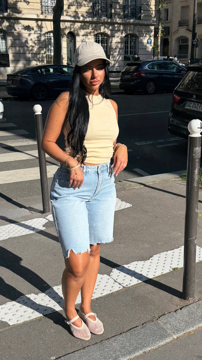 Bermuda en jean effet déchiré