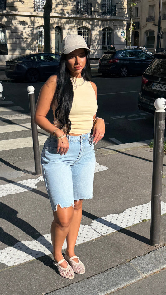 Bermuda en jean effet déchiré