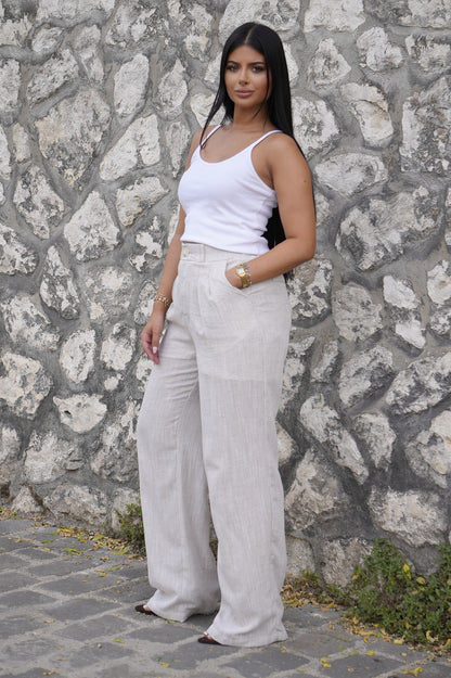 Pantalon effet lin [ Beige]