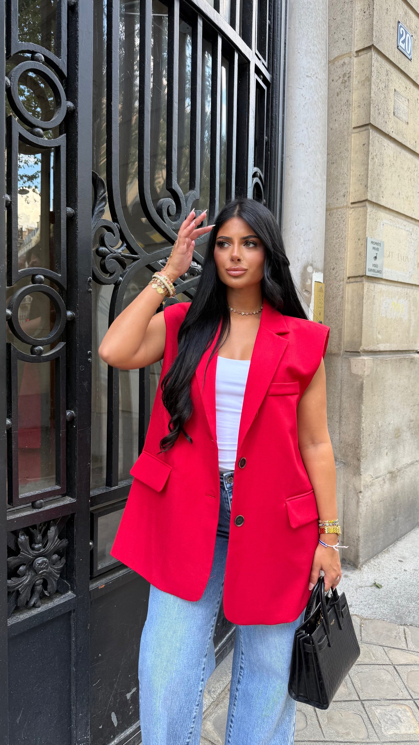 Blazer sans manche fente arrière [ Rouge]