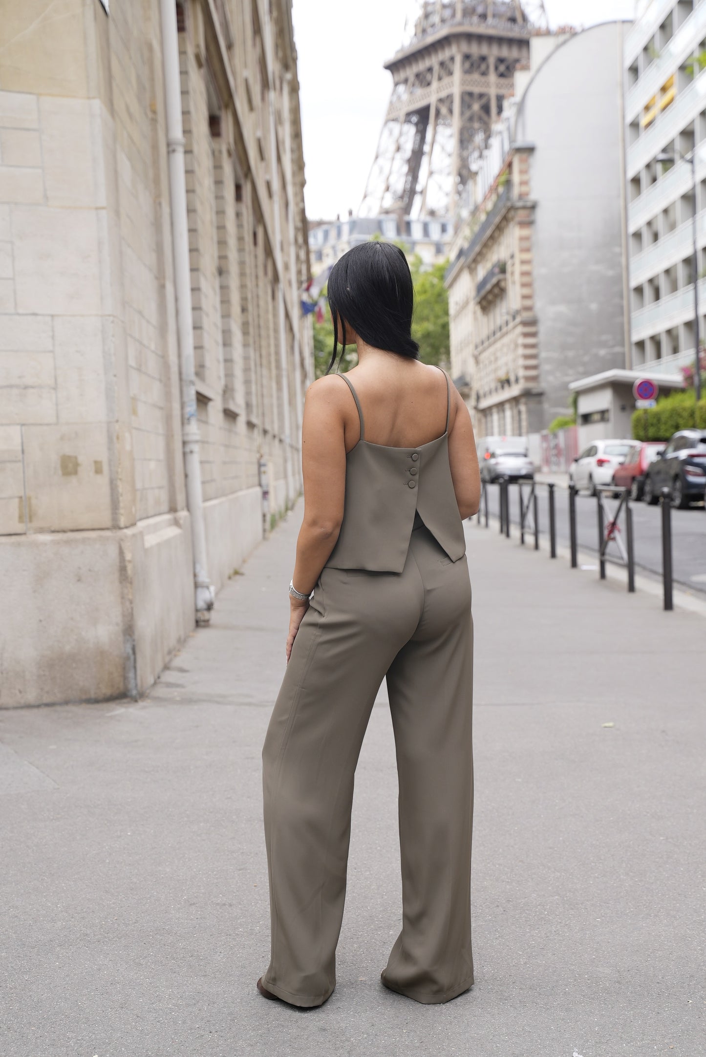 Ensemble fluide /haut bouton dos [ Vert kaki]