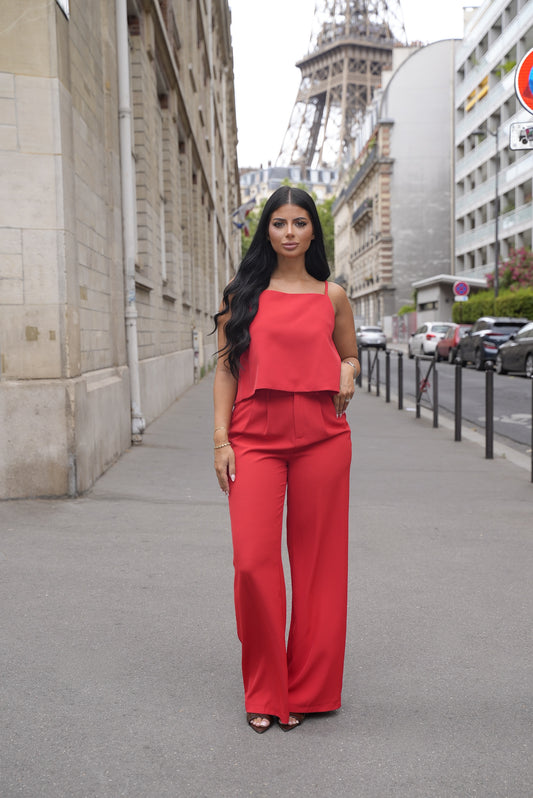 Ensemble fluide /haut bouton dos [ Rouge]