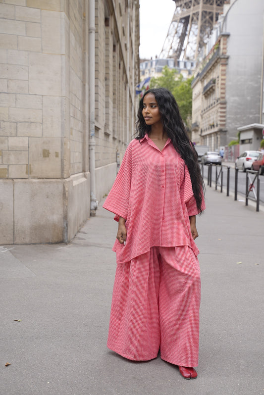 Ensemble oversize à carreaux [ Rouge]