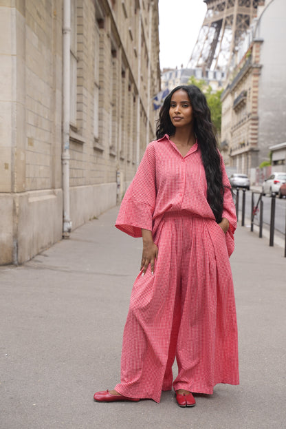 Ensemble oversize à carreaux [ Rouge]