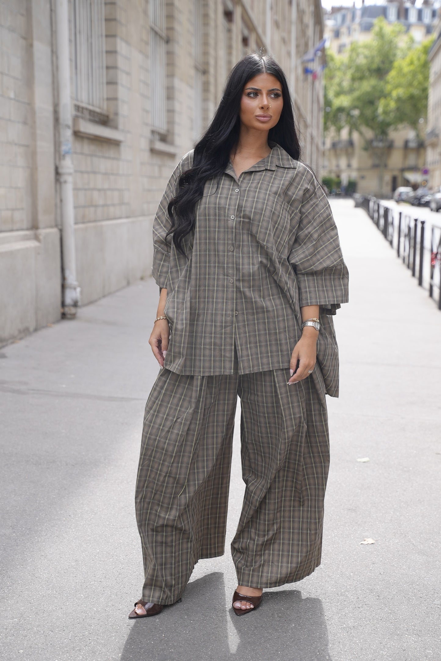 Ensemble oversize à carreaux [Marron]