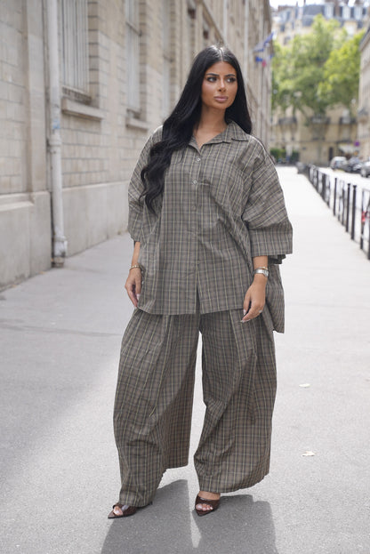 Ensemble oversize à carreaux [Marron]