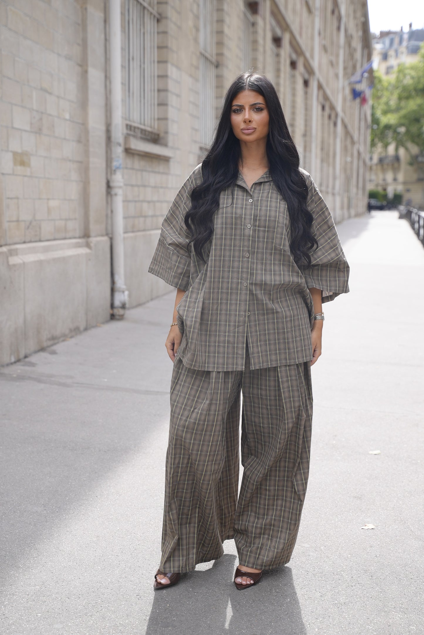 Ensemble oversize à carreaux [Marron]