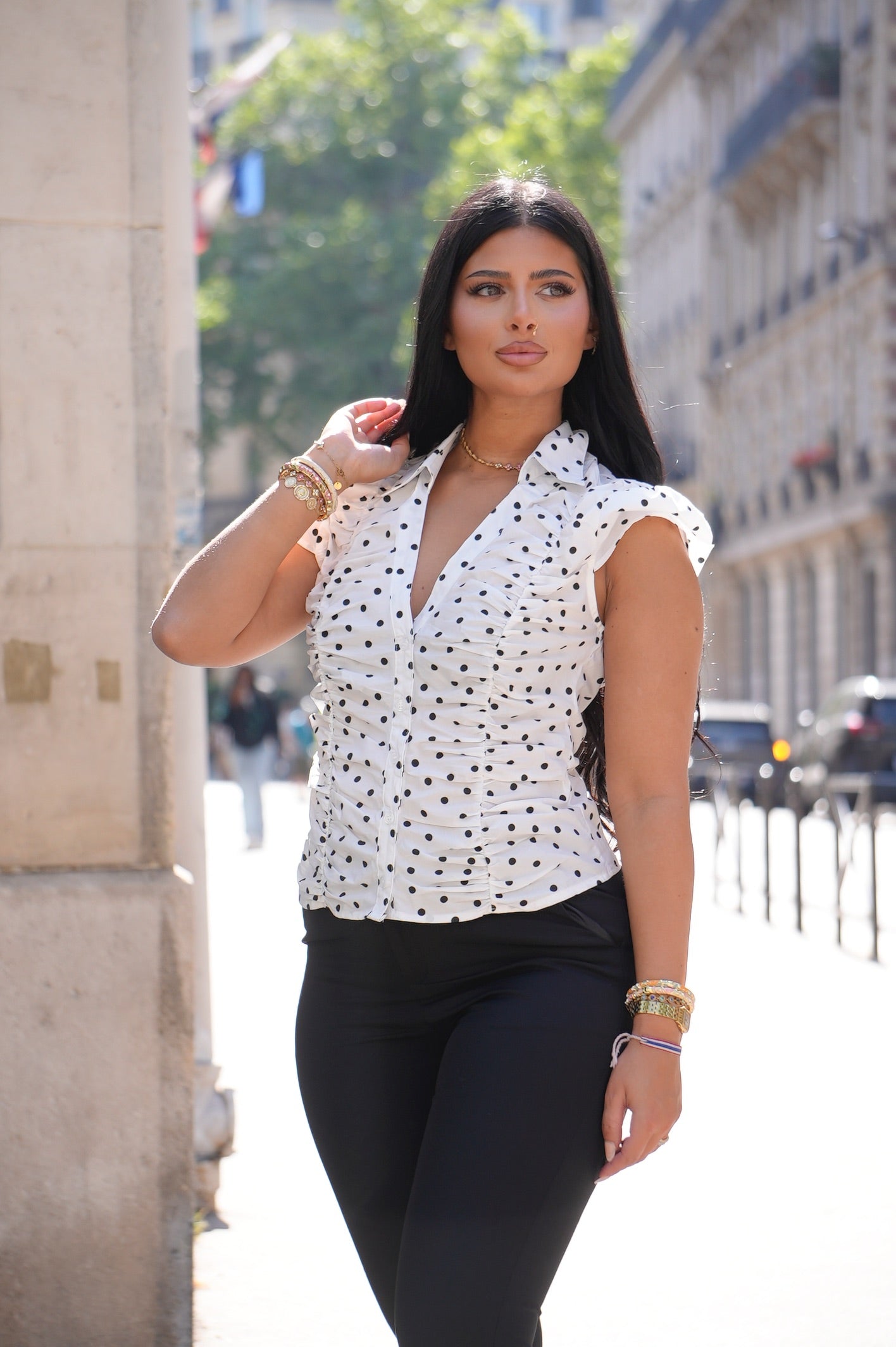 Top cintré à pois [ Blanc]