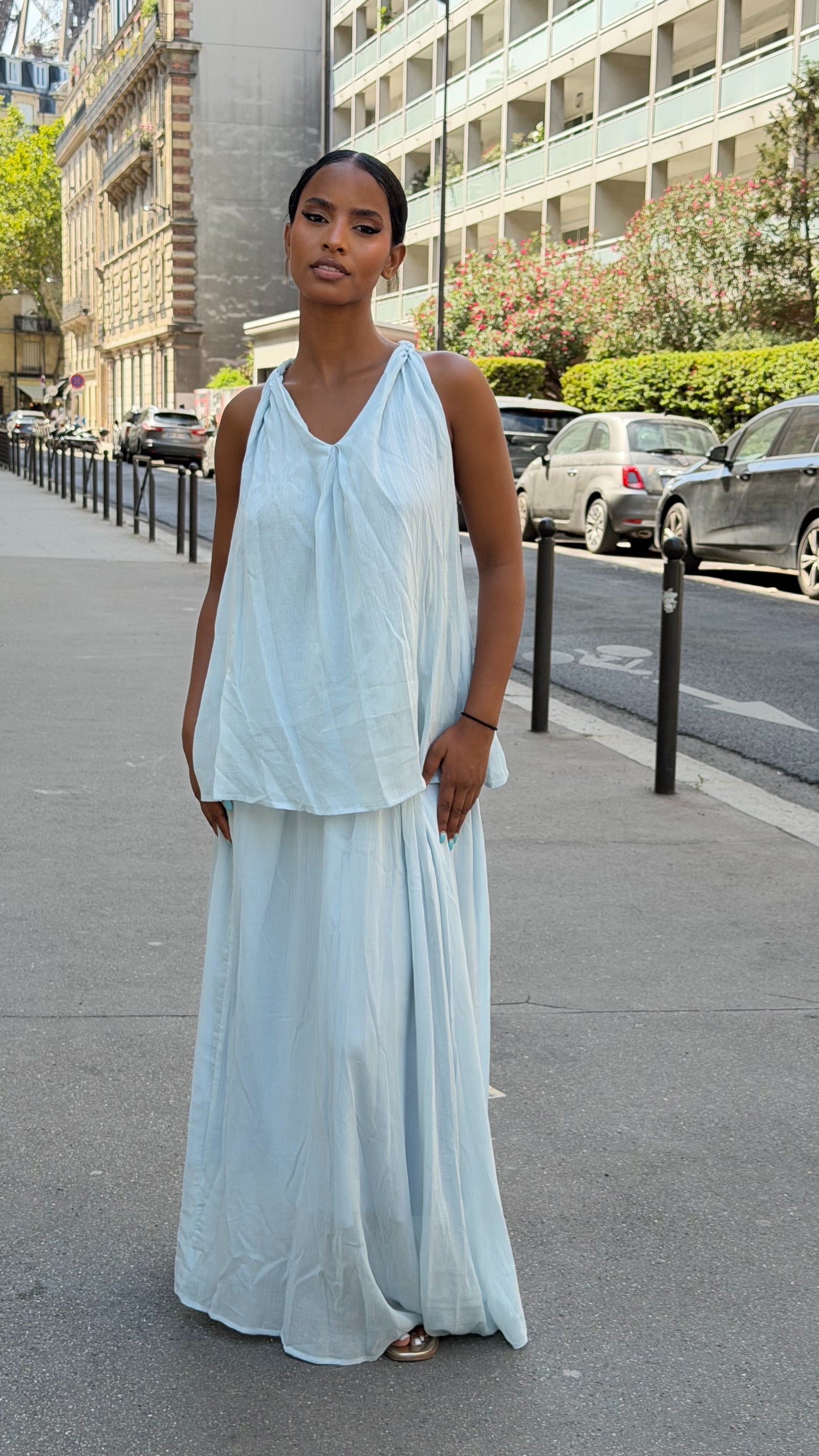 Ensemble fluide tressé [ Bleu]