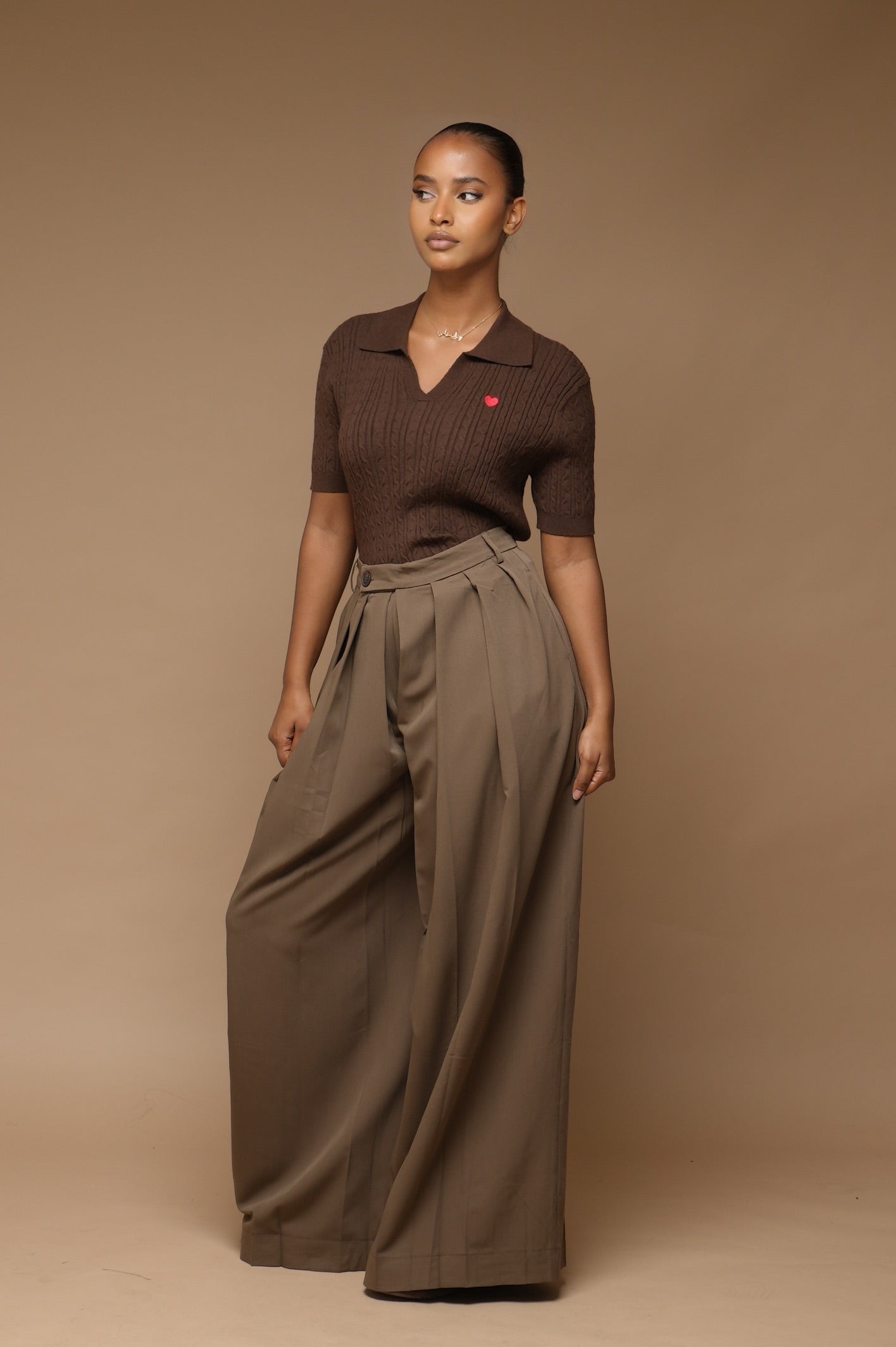 Pantalon fluide plissé[ vert Kaki]